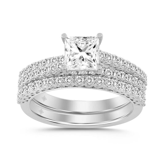 14K WHITE GOLD 1 3/4CT ROUND/PRINCESS DIAMOND LADIES BRIDAL SET