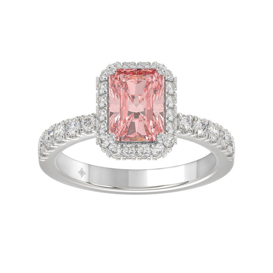 ETERNAL BLUSH COLLECTION 14K WHITE GOLD 4.00CT ROUND/RADIANT DIAMOND LADIES RING (CENTER STONE PINK RADIANT DIAMOND 3.00CT)