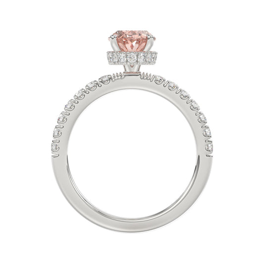 ETERNAL BLUSH COLLECTION 14K WHITE GOLD 2 1/2CT ROUND/OVAL DIAMOND LADIES RING(CENTER STONE PINK OVAL DIAMOND 2CT)
