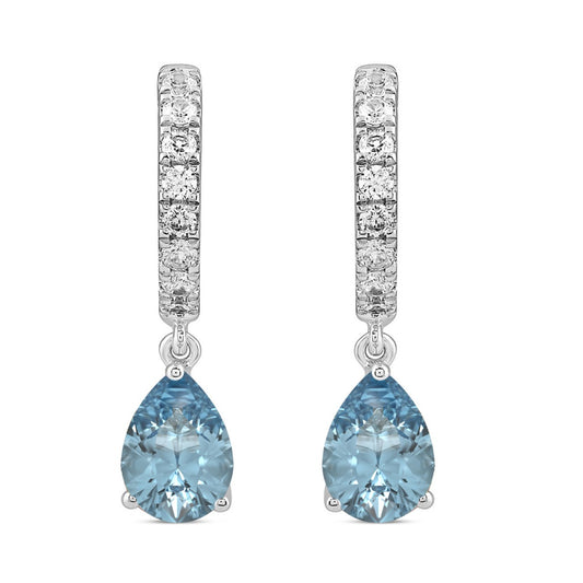 14K WHITE GOLD 2.00CT ROUND/BLUE PEAR DIAMOND LADIES EARRINGS