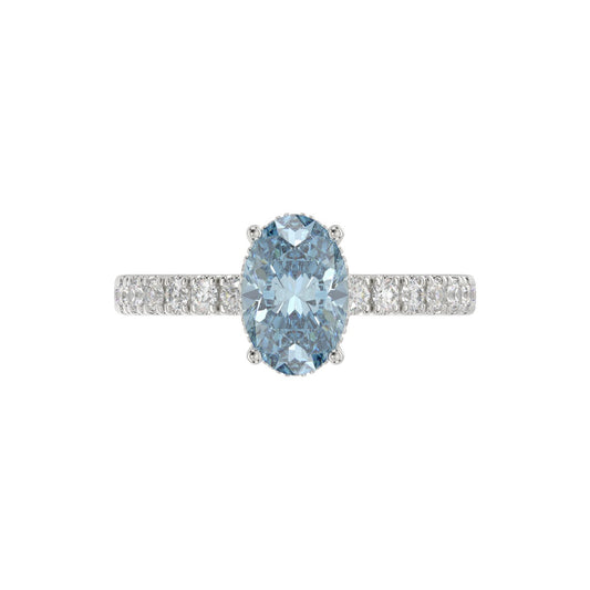 14K WHITE GOLD 2 1/2CT ROUND/OVAL DIAMOND LADIES RING (CENTER STONE BLUE OVAL DIAMOND 2CT)