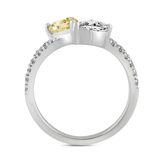 14K WHITE GOLD 2.00CT ROUND/PEAR DIAMOND LADIES RING (CENTER STONE YELLOW PEAR DIAMOND 3/4CT)