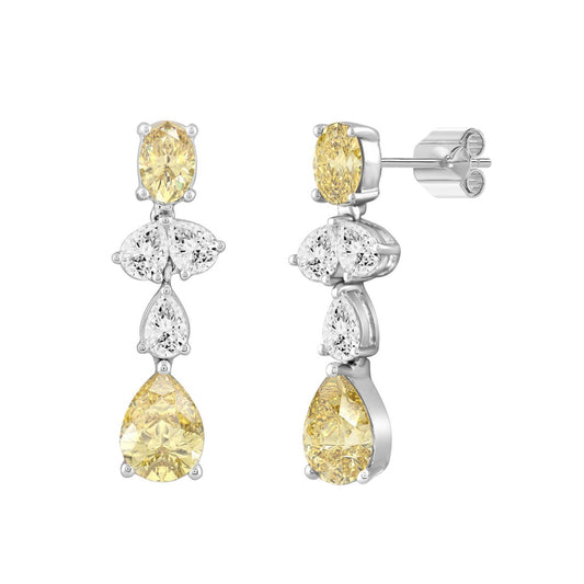14K WHITE GOLD 3 1/2CT OVAL/PEAR DIAMOND LADIES EARRINGS (YELLOW PEAR DIAMOND 3/4CT/YELLOW OVAL DIAMOND 1/2CT)