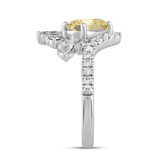 14K WHITE GOLD 2 1/4CT ROUND/MARQUISE/OVAL DIAMOND LADIES RING (CENTER STONE YELLOW OVAL DIAMOND 1 1/2CT)