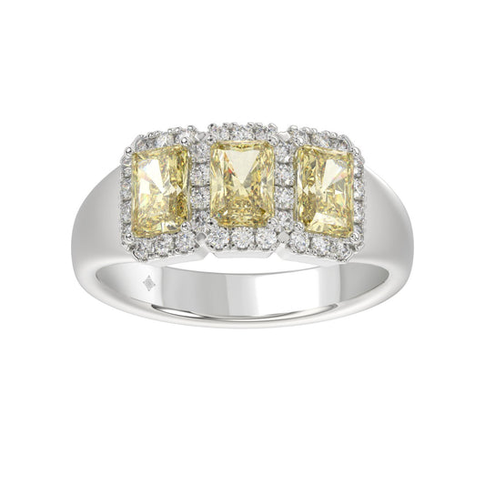 14K WHITE GOLD 1 3/4CT ROUND/RADIANT YELLOW DIAMOND LADIES RING