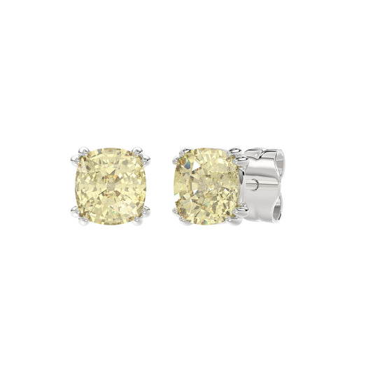 14K WHITE GOLD 2.00CT CUSHION YELLOW DIAMOND LADIES EARRINGS