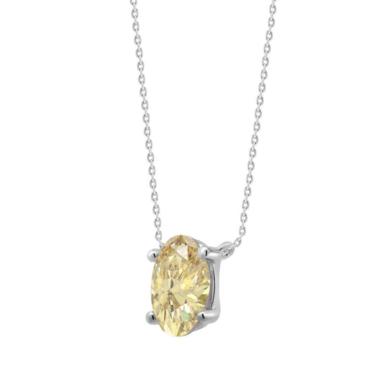 14K WHITE GOLD 1.00CT YELLOW OVAL DIAMOND LADIES NECKLACE