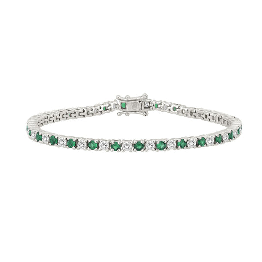 14K WHITE GOLD 5 3/8CT ROUND/EMERALD ROUND DIAMOND LADIES BRACELET (ROUND EMERALD 3CT)