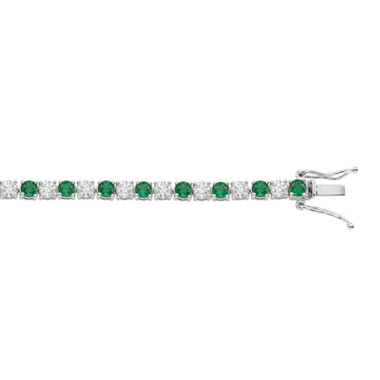14K WHITE GOLD 5 3/8CT ROUND/EMERALD ROUND DIAMOND LADIES BRACELET (ROUND EMERALD 3CT)