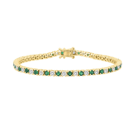 14K YELLOW GOLD 5 3/8CT ROUND/EMERALD ROUND DIAMOND LADIES BRACELET (ROUND EMERALD 3CT)