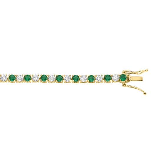 14K YELLOW GOLD 5 3/8CT ROUND/EMERALD ROUND DIAMOND LADIES BRACELET (ROUND EMERALD 3CT)
