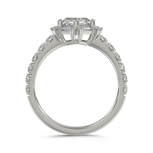14K WHITE GOLD 1 3/4CT ROUND/BAGUETTE/HEZAGON STEP CUT DIAMOND LADIES RING