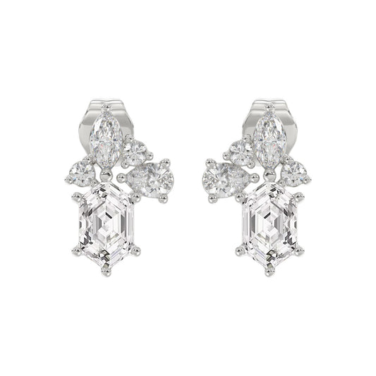 14K WHITE GOLD 1 1/2CT ROUND/MARQUISE/PEAR/HEXAGON STEP CUT LADIES EARRINGS