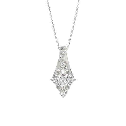 14K WHITE GOLD 1.00CT ROUND/BAGUETTE/KITE STEP CUT DIAMOND LADIES PENDANT
