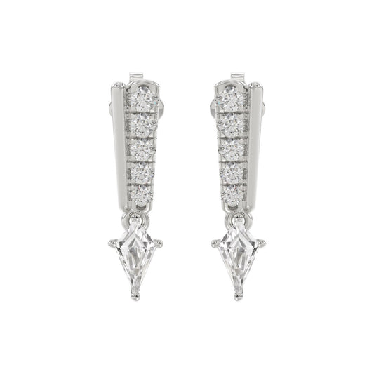 14K WHITE GOLD 3/4CT ROUND/KITE STEP CUT DIAMOND LADIES EARRINGS