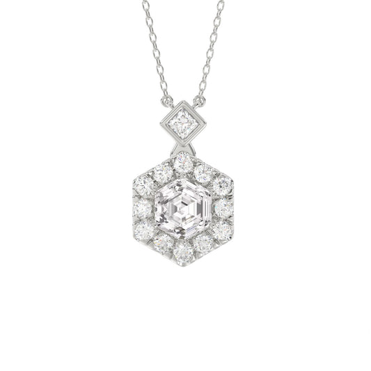 14K WHITE GOLD 1 1/2CT ROUND/HEXAGON DIAMOND LADIES PENDANT