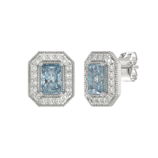 14K WHITE GOLD 1 1/4CT ROUND/BLUE RADIANT DIAMOND LADIES EARRING