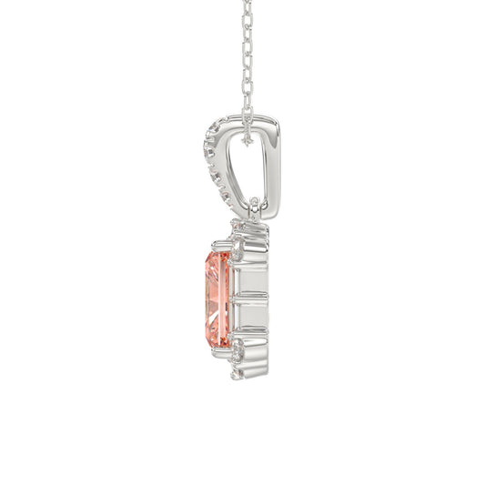 ETERNAL BLUSH COLLECTION 14K WHITE GOLD 1 1/4CT ROUND/PINK RADIANT/BAGUETTE DIAMOND LADIES PENDANT WITH CHAIN