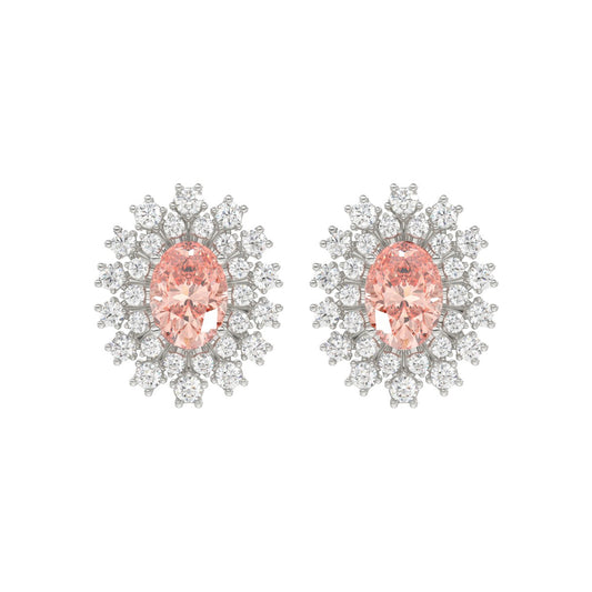 14K WHITE GOLD CRAFTED WITH 18K YELLOW GOLD BACK PLATE 1 1/2CT ROUND/PINK OVAL DIAMOND LADIES EARRINGS