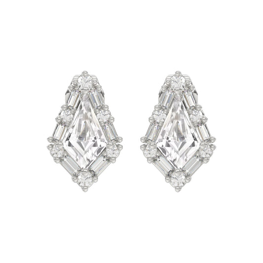 14K WHITE GOLD 1 1/4CT ROUND/BAGUETTE/KITE DIAMOND LADIES EARRINGS