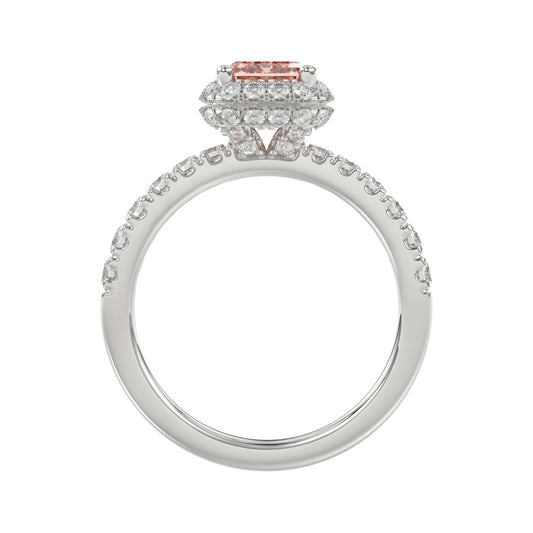 ETERNAL BLUSH COLLECTION 14K WHITE GOLD 4.00CT ROUND/EMERALD DIAMOND LADIES RING (CENTER STONE PINK EMERALD DIAMOND 3CT)