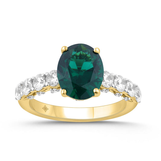 14K YELLOW GOLD 7.00CT ROUND/OVAL GREEN DIAMOND LADIES RING (CENTER STONE GREEN OVAL DIAMOND 6CT)