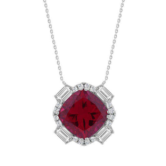 14K WHITE GOLD 1.00CT ROUND/EMERALD/RUBY CUSHION DIAMOND LADIES PENDANT WITH CHAIN