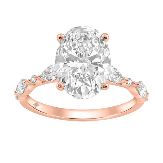 14K ROSE GOLD 4.00CT ROUND/OVAL/MARQUISE DIAMOND LADIES RING (CENTER STONE OVAL DIAMOND 3 1/2CT)