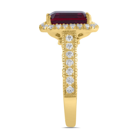 14K YELLOW GOLD 5 3/4CT ROUND/EMERALD/BAGUETTE DIAMOND LADIES RING (CENTER STONE EMERALD RUBY DIAMOND 5CT)
