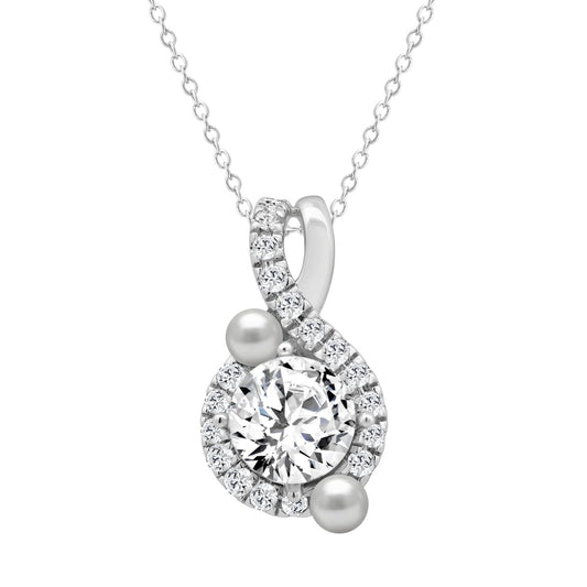 14K WHITE GOLD 1 1/4CT ROUND/PEARL DIAMOND LADIES PENDANT WITH CHAIN