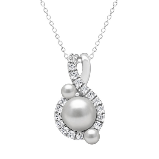 14K WHITE GOLD 1 1/4CT ROUND/PEARL DIAMOND LADIES PENDANT WITH CHAIN