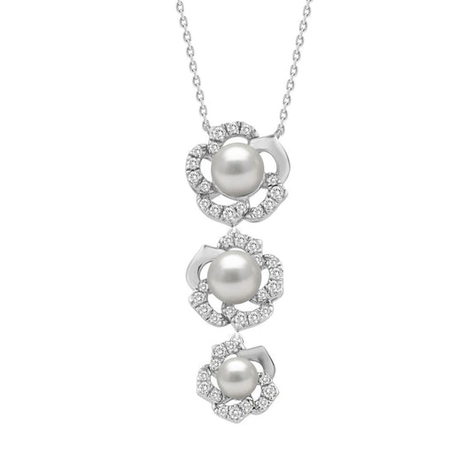 14K WHITE GOLD 1/3CT ROUND/PEARL DIAMOND LADIES NECKLACE