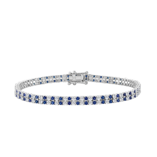 14K WHITE GOLD 5 3/4CT ROUND/ROUND BLUE SAPPHIRE DIAMOND LADIES BRACELET
