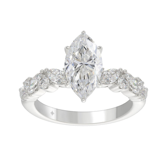 14K WHITE GOLD 2 3/4CT ROUND/MARQUISE DIAMOND LADIES RING (CENTER STONE MARQUISE DIAMOND 2CT)