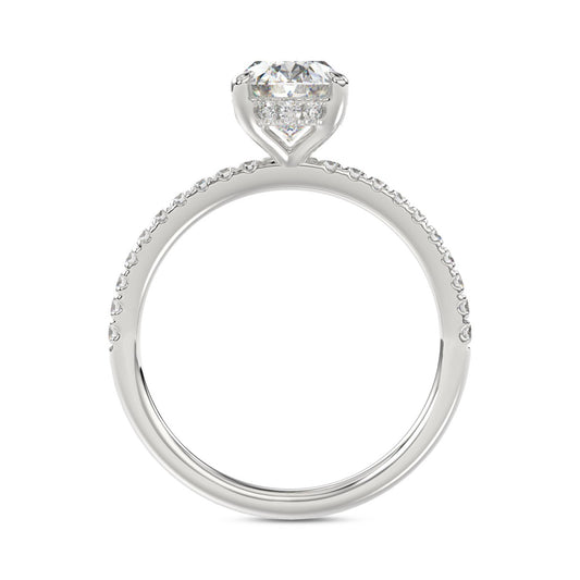 14K WHITE GOLD 1 3/4CT ROUND/OVAL DIAMOND LADIES RING (CENTER STONE OVAL DIAMOND 1 1/2CT)