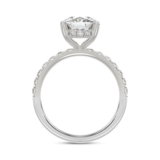 14K WHITE GOLD 3 1/2CT ROUND/CUSHION DIAMOND LADIES RING (CENTER STONE CUSHION DIAMOND 3CT)