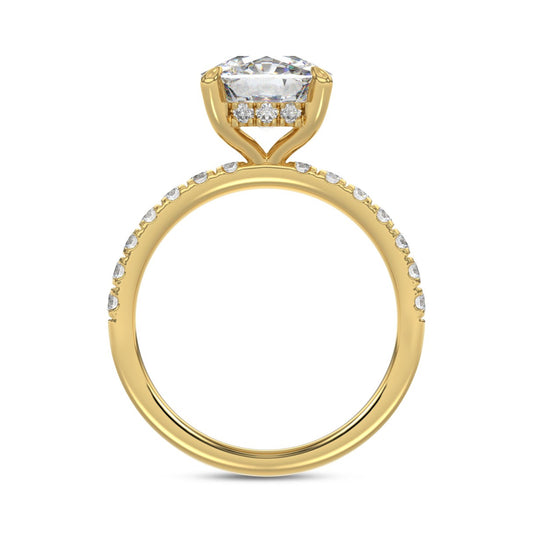 14K YELLOW GOLD 3 1/2CT ROUND/CUSHION DIAMOND LADIES RING (CENTER STONE CUSHION DIAMOND 3CT)