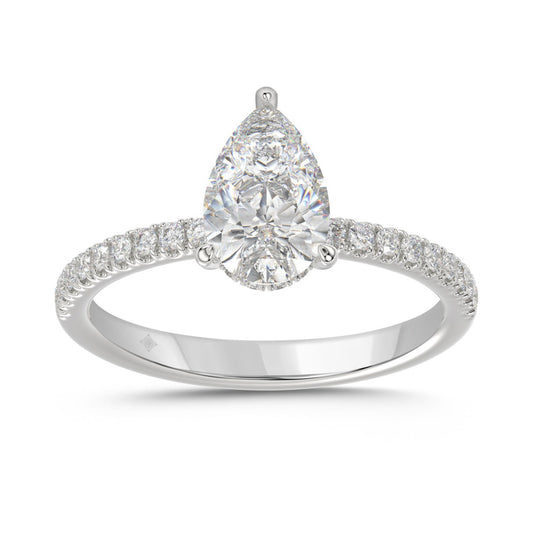 14K WHITE GOLD 1 3/4CT ROUND/PEAR DIAMOND LADIES RING (CENTER STONE PEAR DIAMOND 1 1/2CT)