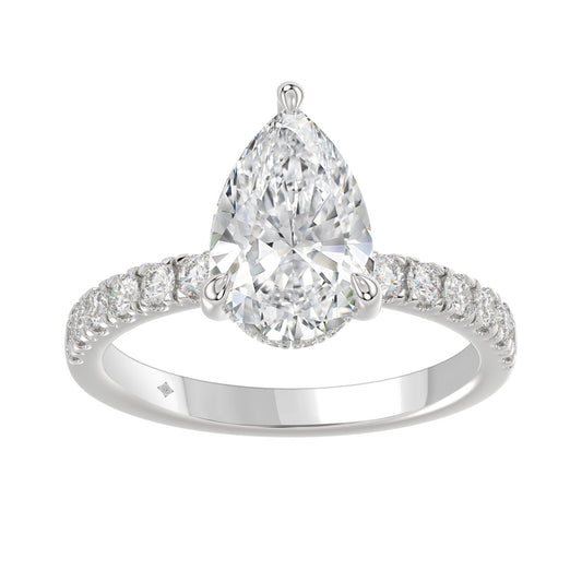 14K WHITE GOLD 3 1/2CT ROUND/PEAR DIAMOND LADIES RING (CENTER STONE PEAR DIAMOND 3CT)