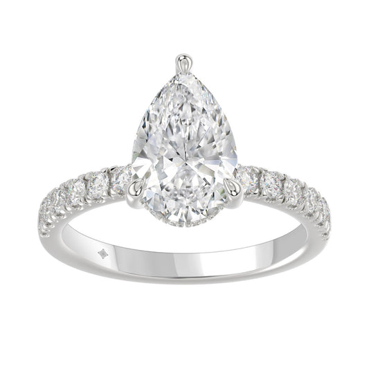 14K WHITE GOLD 3 1/2CT ROUND/PEAR DIAMOND LADIES RING (CENTER STONE PEAR DIAMOND 3CT)