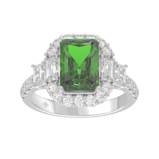 14K WHITE GOLD 4 1/2CT ROUND/EMERALD DIAMOND LADIES RING (CENTER STONE GREEN EMERALD DIAMOND 3CT)