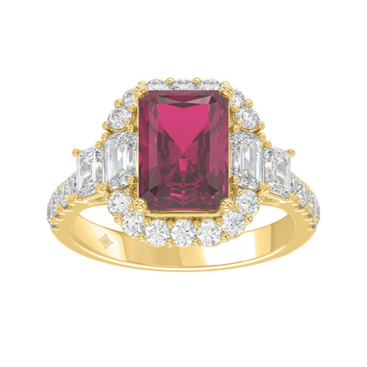 14K YELLOW GOLD 4 1/2CT ROUND/EMERALD DIAMOND LADIES RING (CENTER STONE RUBY EMERALD DIAMOND 3CT)