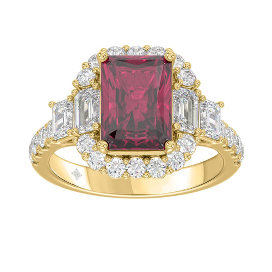 14K YELLOW GOLD 4 1/2CT ROUND/EMERALD DIAMOND LADIES RING (CENTER STONE RUBY EMERALD DIAMOND 3CT)