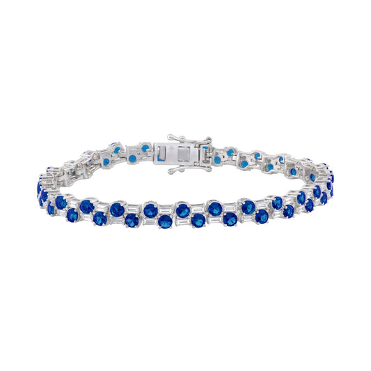 14K WHITE GOLD 9.00CT BAGUETTE/ROUND DIAMOND LADIES BRACELET (BLUE SAPPHIRE ROUND DIAMOND 7 7/8CT)