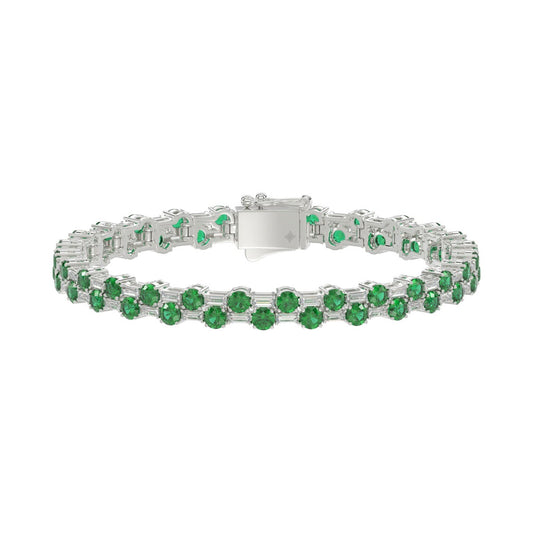 14K WHITE GOLD 8.00CT BAGUETTE/ROUND DIAMOND LADIES BRACELET (GREEN EMERALD ROUND DIAMOND 6 5/8CT)