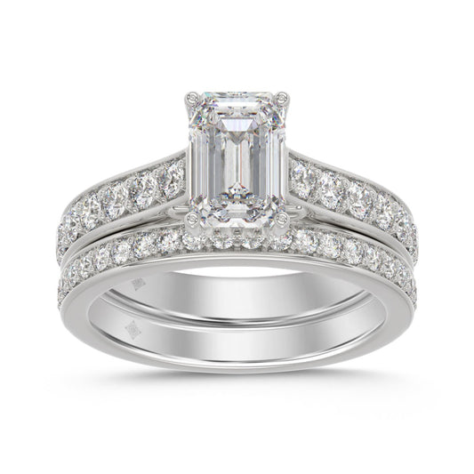 14K WHITE GOLD 2 1/2CT ROUND/EMERALD DIAMOND LADIES BRIDAL SET (CENTER STONE EMERALD DIAMOND 1 5/8CT)