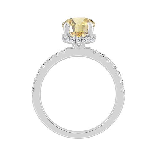 14K WHITE GOLD 3 3/4CT OVAL/ROUND DIAMOND LADIES RING (CENTER STONE YELLOW OVAL DIAMOND 3CT)