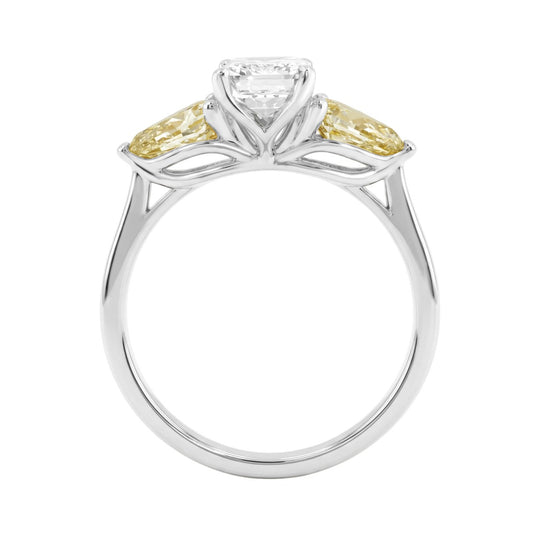 14K WHITE GOLD 2 1/2CT EMERALD/YELLOW PEAR DIAMOND LADIES RING (CENTER STONE EMERALD DIAMOND 1 1/2CT)