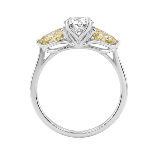 14K WHITE GOLD 2 1/2CT OVAL/YELLOW PEAR DIAMOND LADIES RING (CENTER STONE OVAL DIAMOND 1 1/2CT)