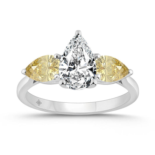14K WHITE GOLD 2 1/4CT YELLOW PEAR DIAMOND LADIES RING (CENTER STONE PEAR DIAMOND 1 1/5CT)
